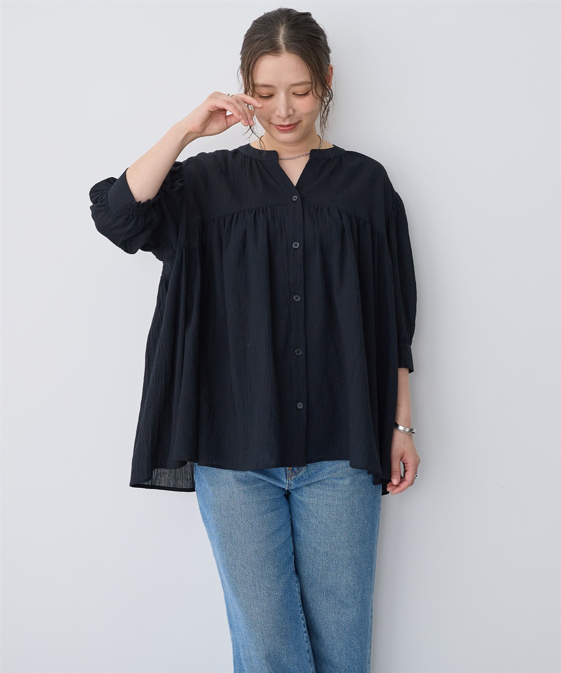 anyfee 【anyfee/プラスサイズ】リンクルギャザーフレアブラウス_sub_15