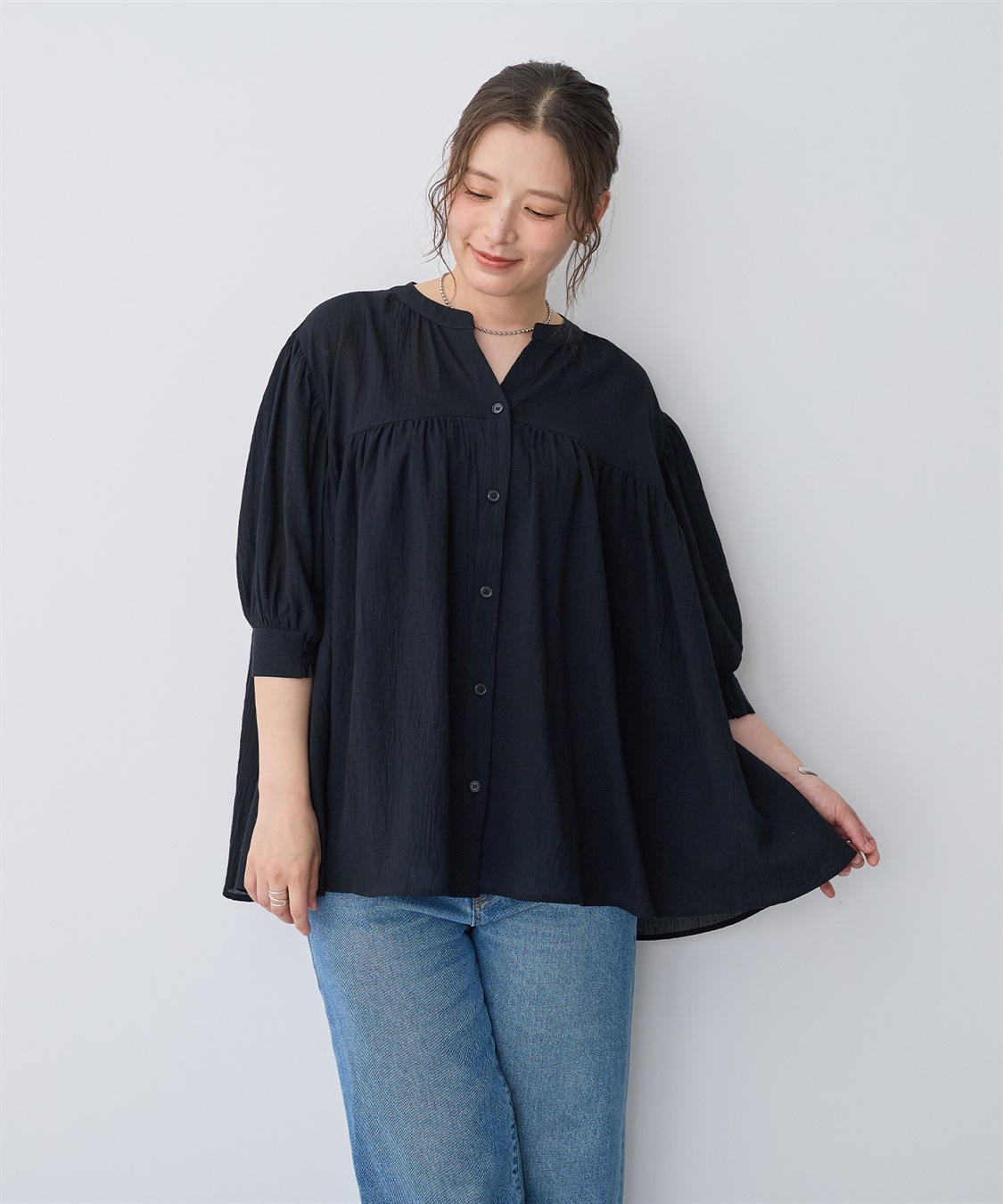 anyfee 【anyfee/プラスサイズ】リンクルギャザーフレアブラウス_sub_16