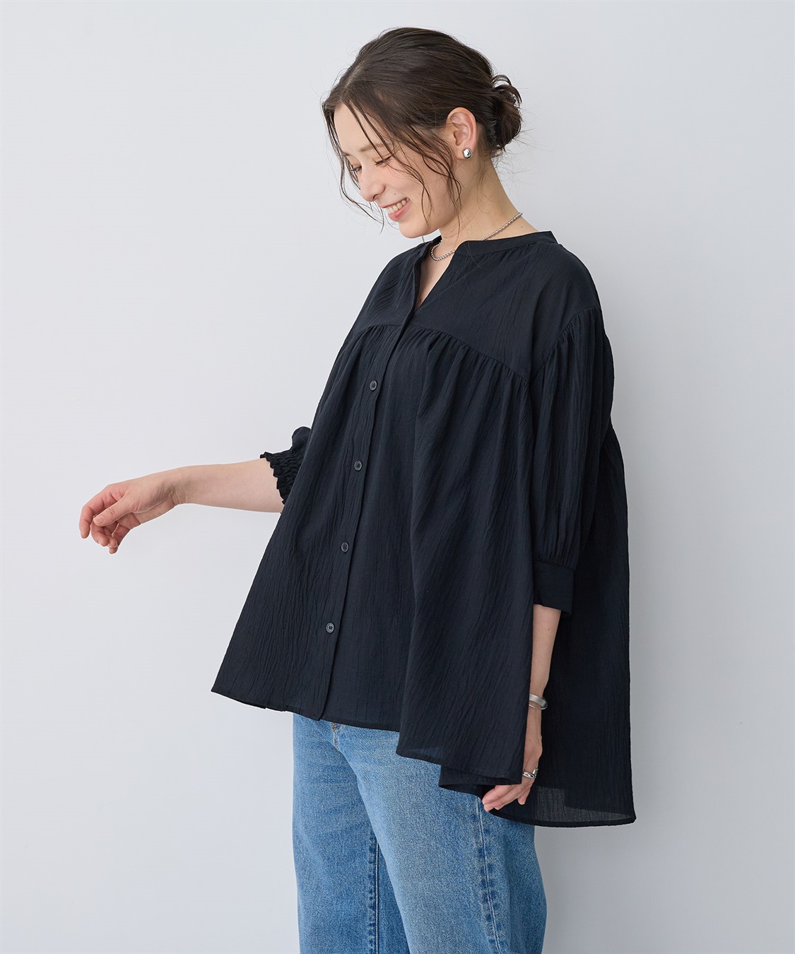 anyfee 【anyfee/プラスサイズ】リンクルギャザーフレアブラウス_sub_17