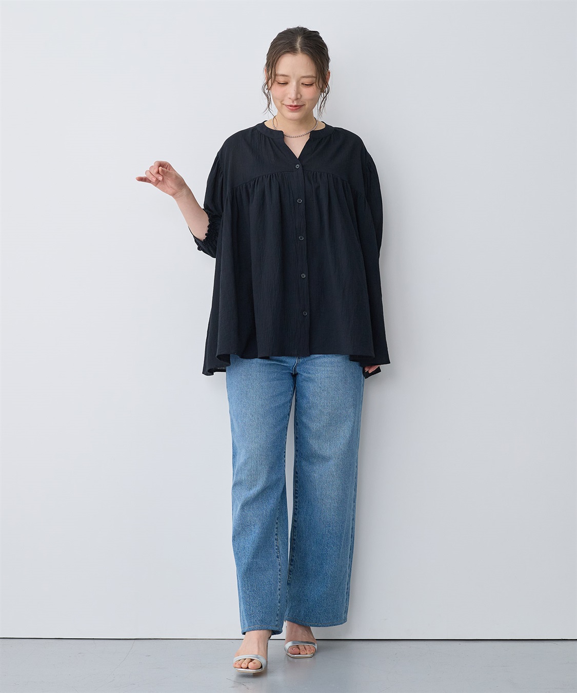 anyfee 【anyfee/プラスサイズ】リンクルギャザーフレアブラウス_sub_20