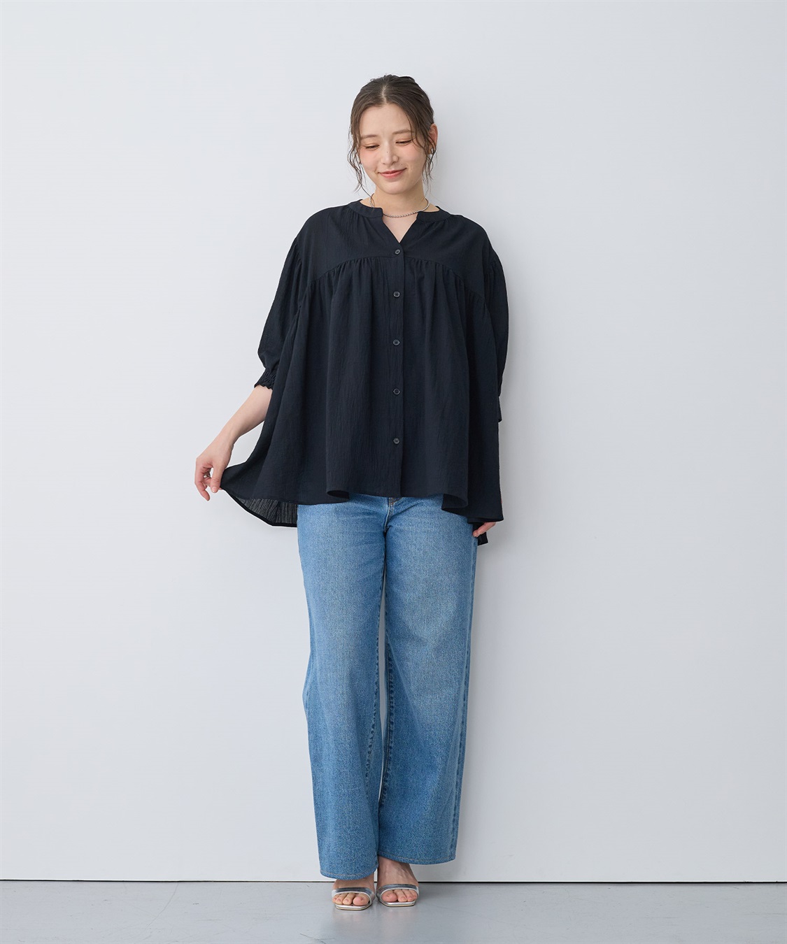 anyfee 【anyfee/プラスサイズ】リンクルギャザーフレアブラウス_sub_21