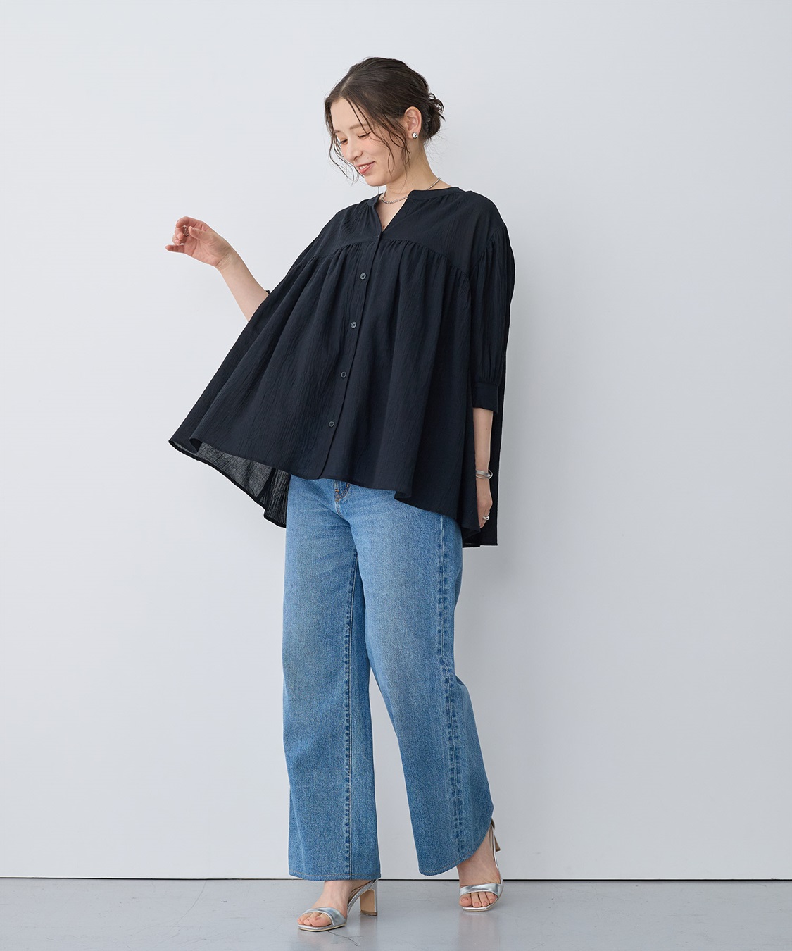 anyfee 【anyfee/プラスサイズ】リンクルギャザーフレアブラウス_sub_22