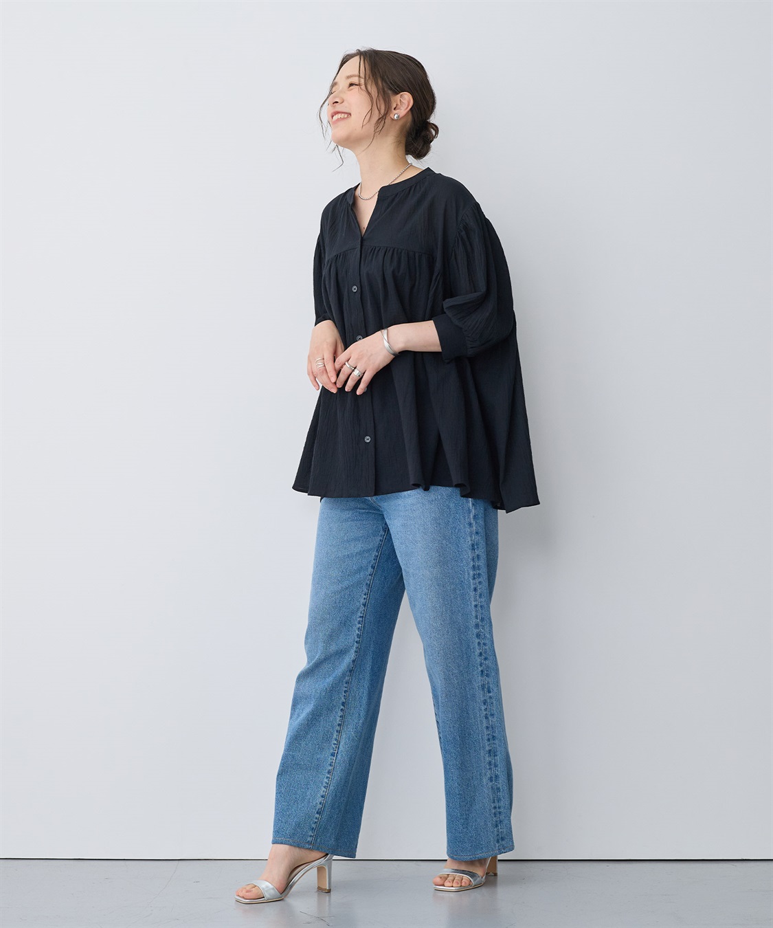 anyfee 【anyfee/プラスサイズ】リンクルギャザーフレアブラウス_sub_23