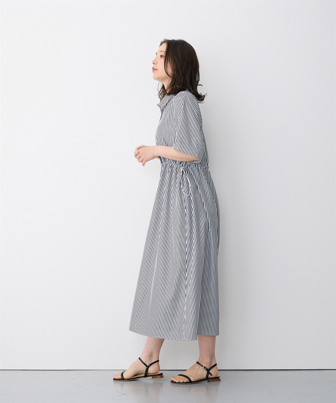 anyfee 【anyfee/プラスサイズ】ストライプ柄ドロストシャツ半袖ワンピース_sub_16