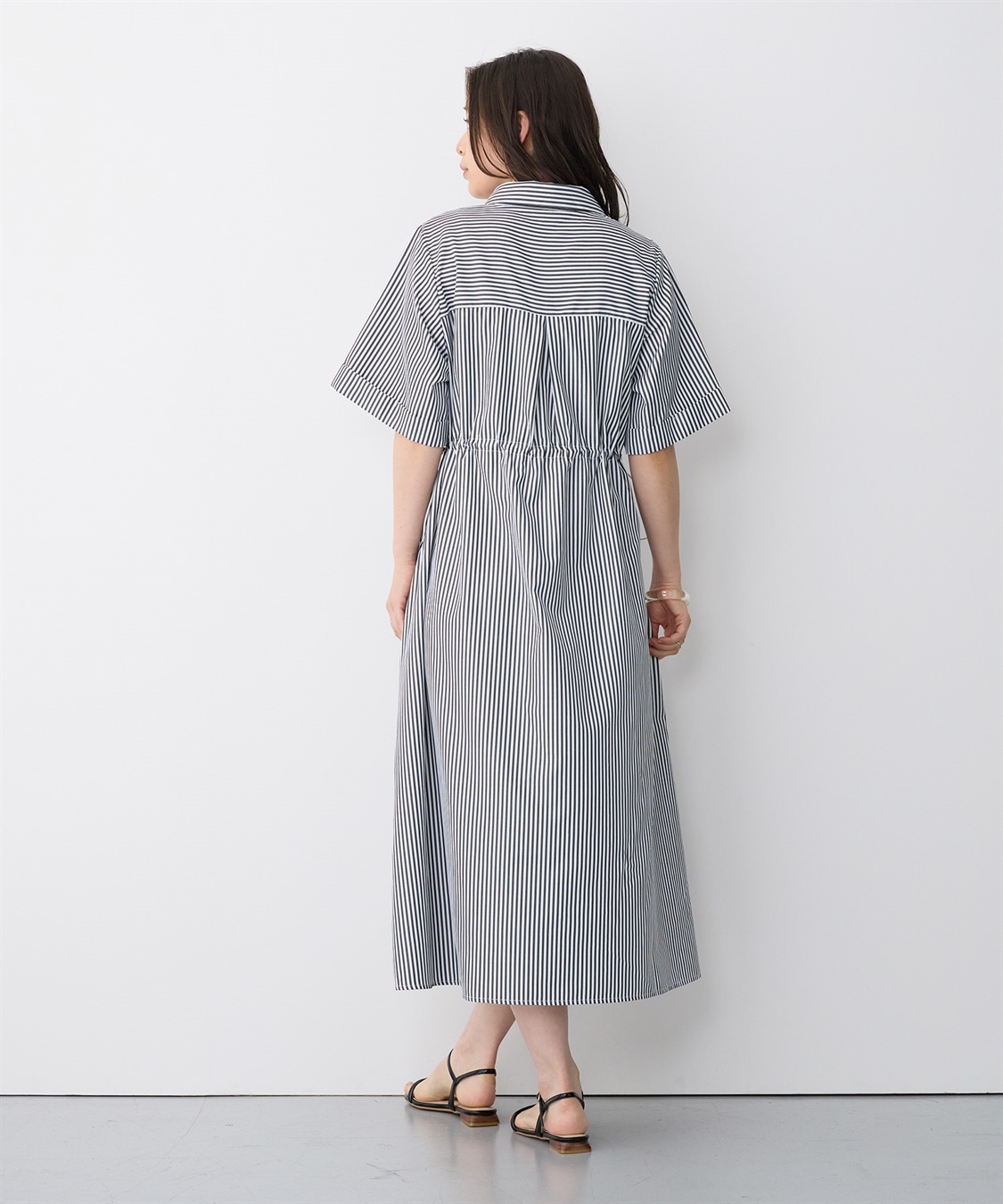 anyfee 【anyfee/プラスサイズ】ストライプ柄ドロストシャツ半袖ワンピース_sub_17
