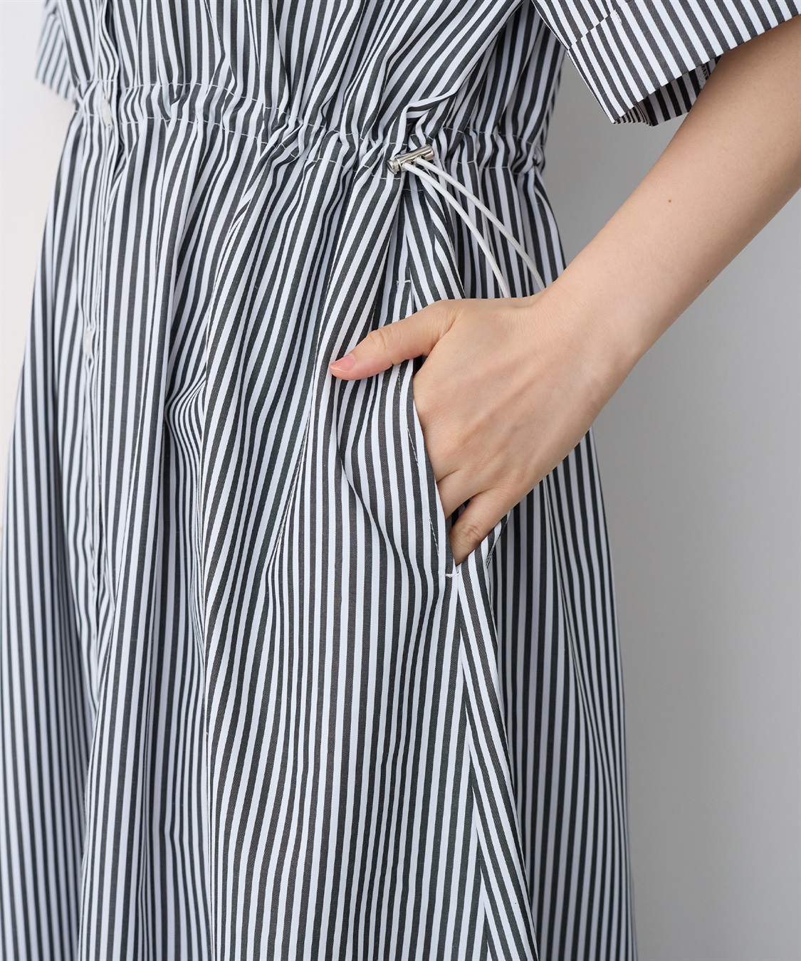 anyfee 【anyfee/プラスサイズ】ストライプ柄ドロストシャツ半袖ワンピース_sub_19