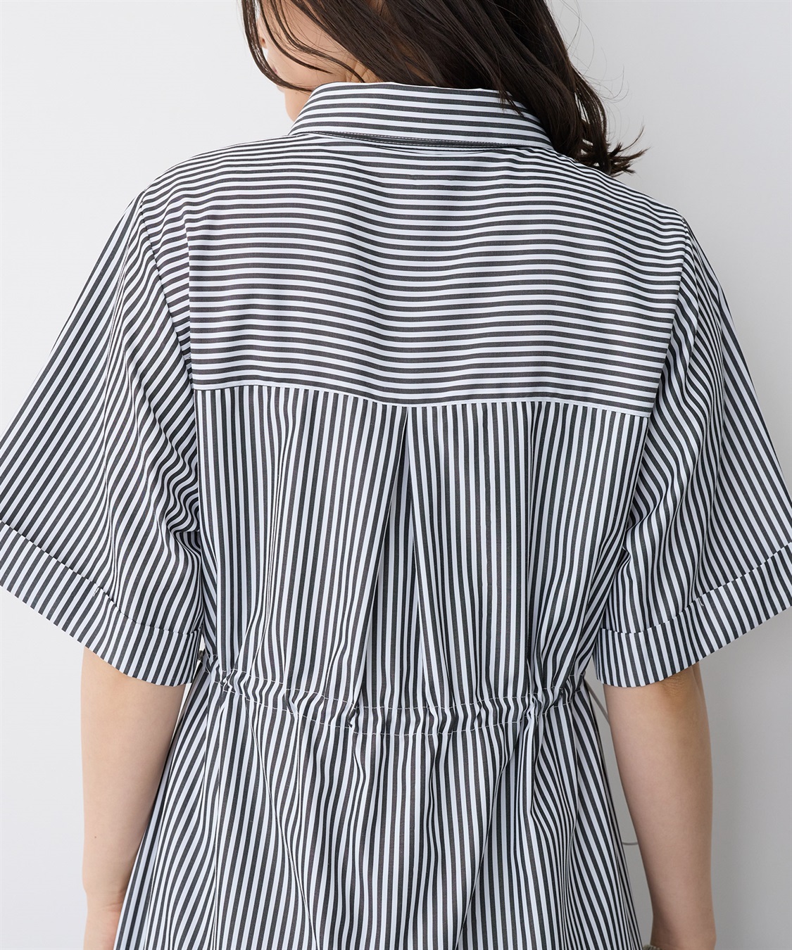 anyfee 【anyfee/プラスサイズ】ストライプ柄ドロストシャツ半袖ワンピース_sub_20