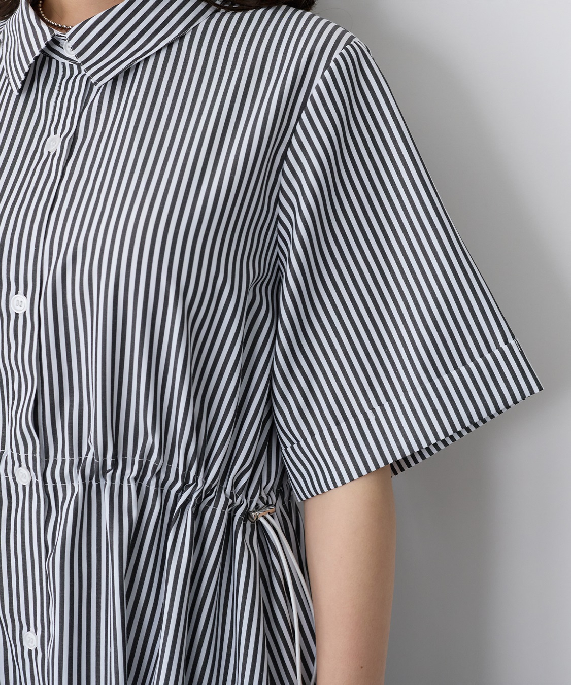 anyfee 【anyfee/プラスサイズ】ストライプ柄ドロストシャツ半袖ワンピース_sub_21