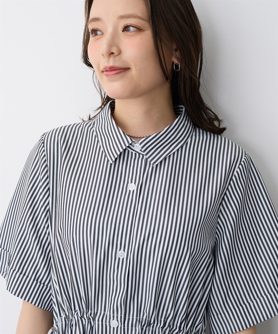 anyfee 【anyfee/プラスサイズ】ストライプ柄ドロストシャツ半袖ワンピース_sub_22