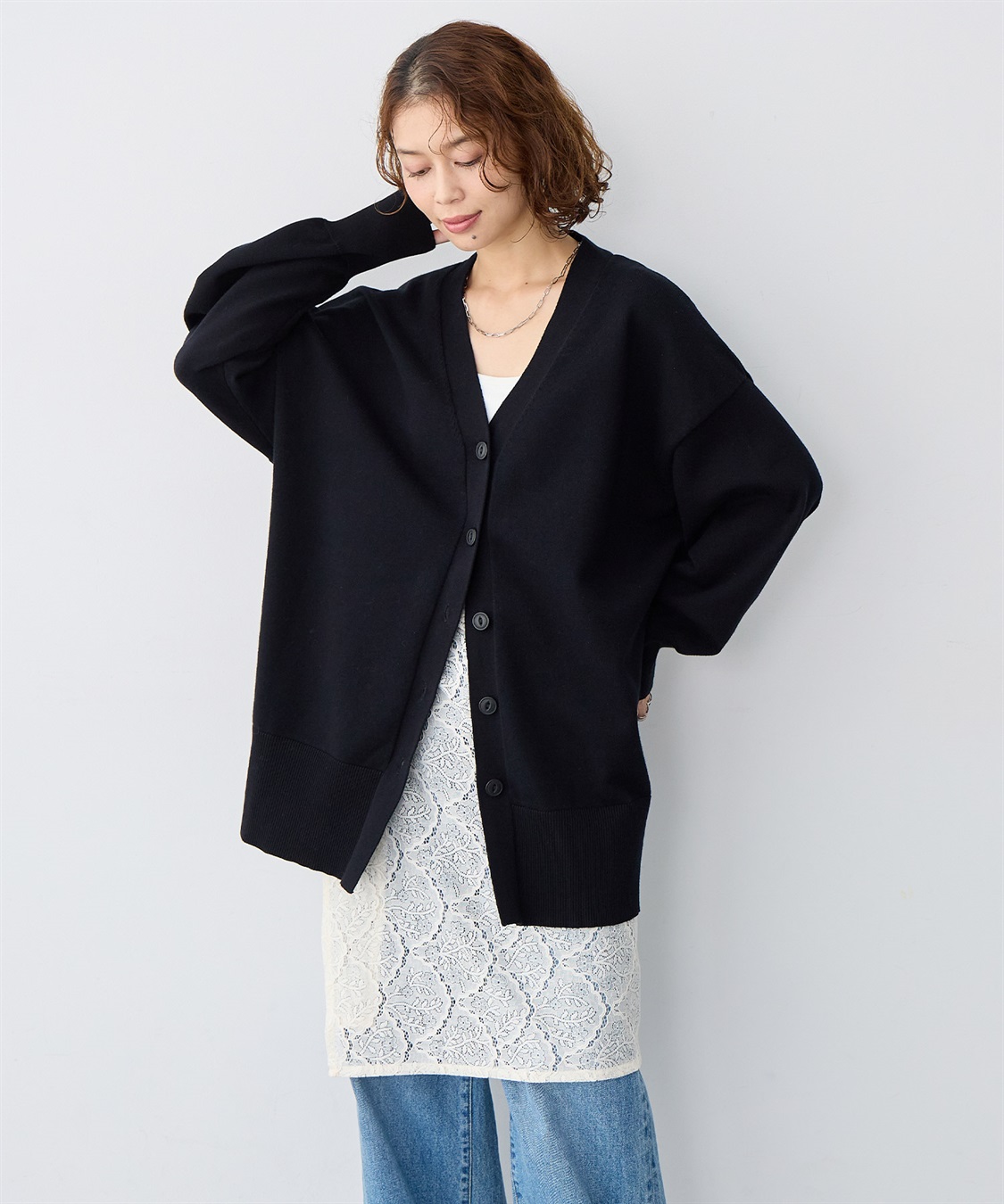 anyfee 【anyfee/大きいサイズ】スウェットライクVネックニットカーディガン_sub_1