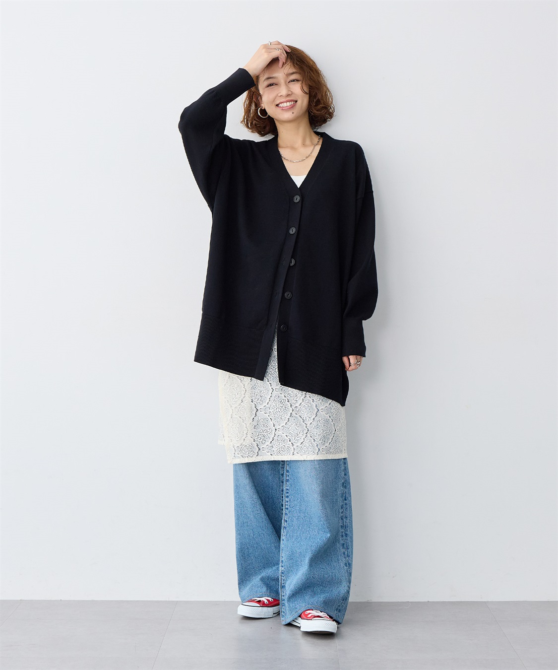 anyfee 【anyfee/大きいサイズ】スウェットライクVネックニットカーディガン_sub_2