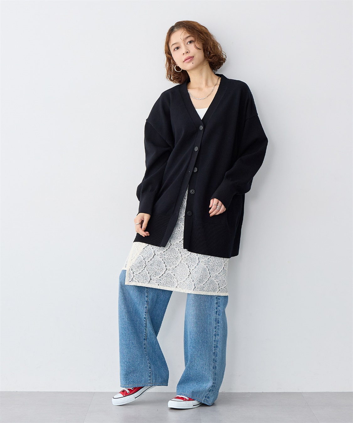 anyfee 【anyfee/大きいサイズ】スウェットライクVネックニットカーディガン_sub_3