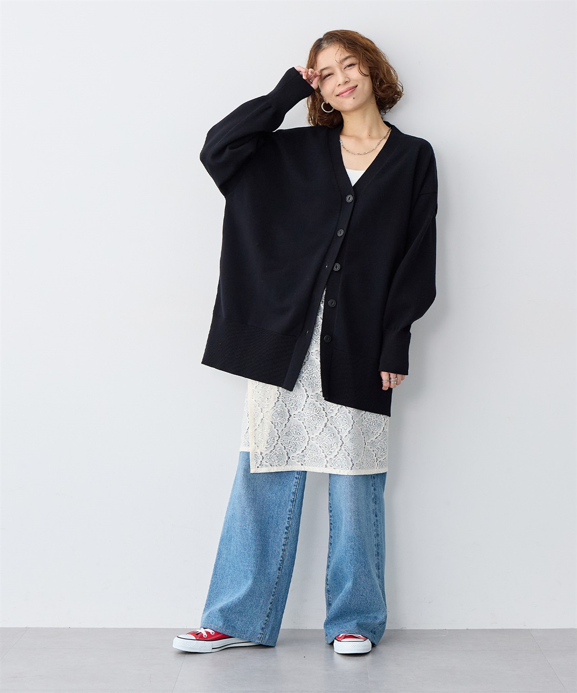 anyfee 【anyfee/大きいサイズ】スウェットライクVネックニットカーディガン_sub_4