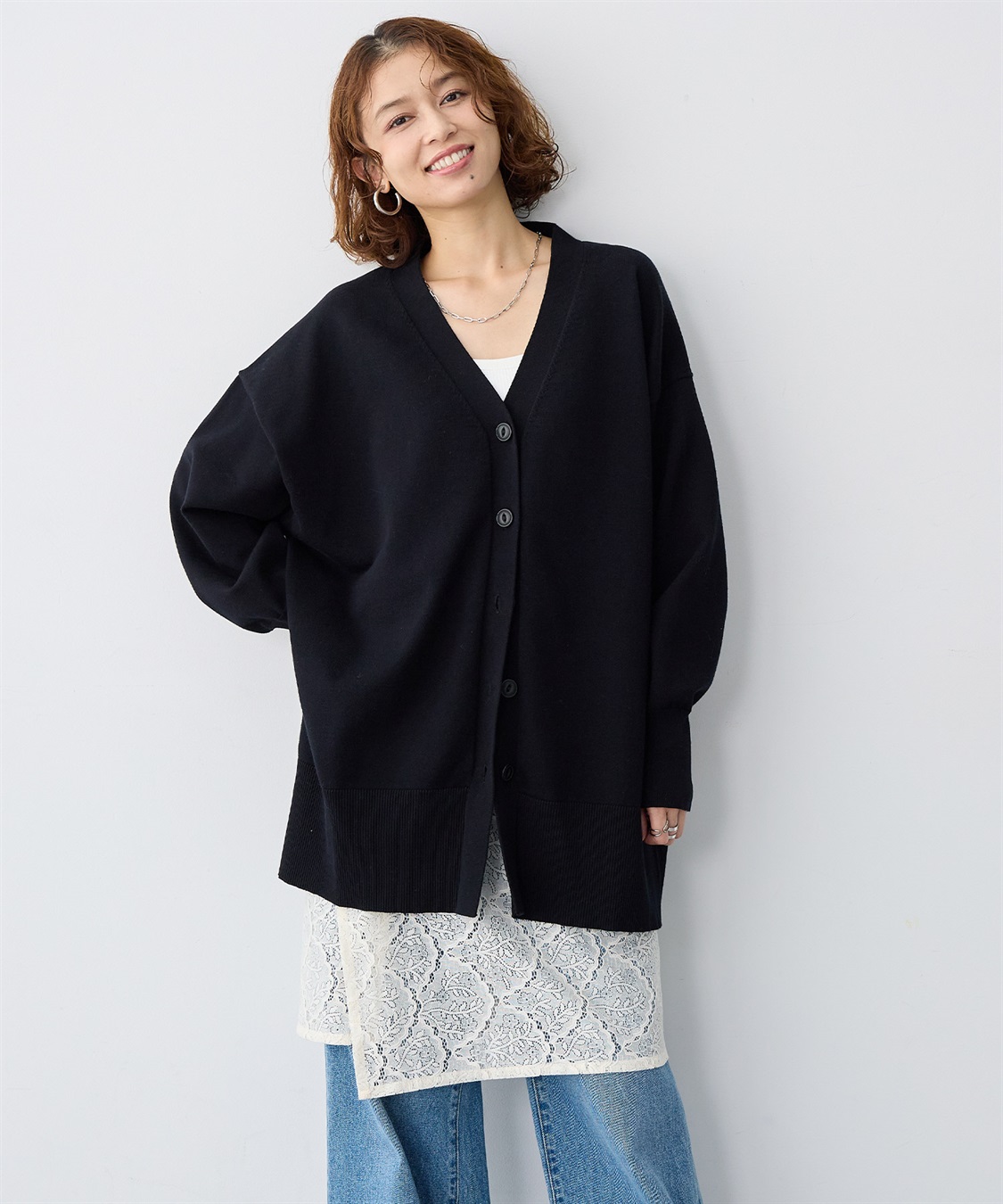 anyfee 【anyfee/大きいサイズ】スウェットライクVネックニットカーディガン_sub_5