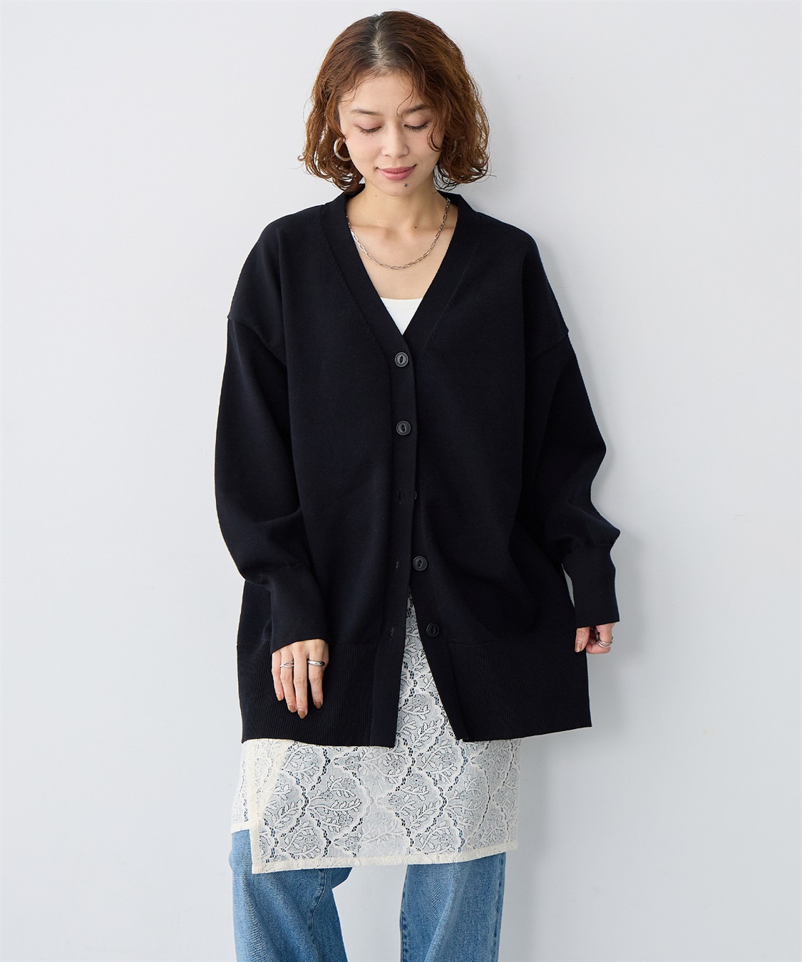 anyfee 【anyfee/大きいサイズ】スウェットライクVネックニットカーディガン_sub_6