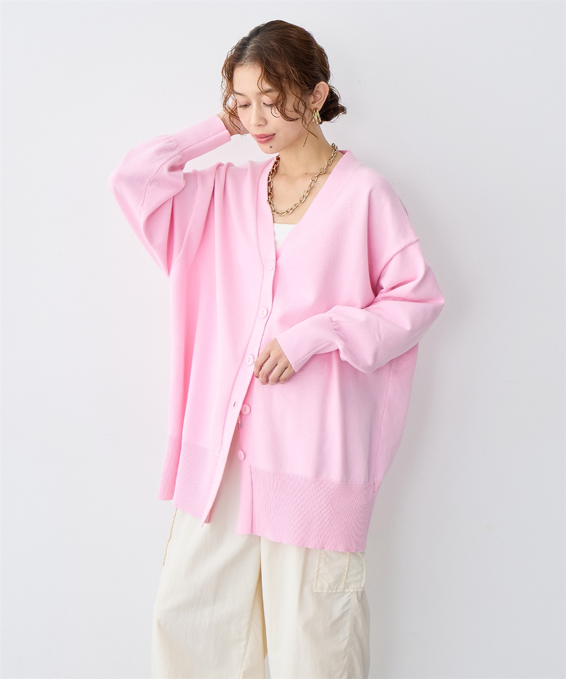 anyfee 【anyfee/大きいサイズ】スウェットライクVネックニットカーディガン_sub_7