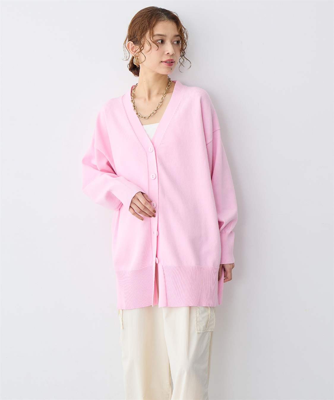 anyfee 【anyfee/大きいサイズ】スウェットライクVネックニットカーディガン_sub_8