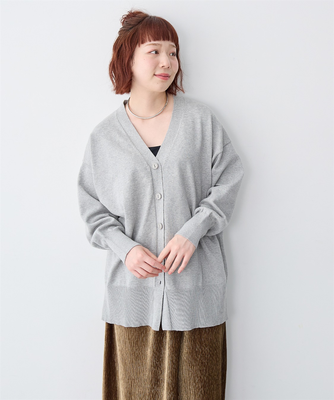 anyfee 【anyfee/大きいサイズ】スウェットライクVネックニットカーディガン_sub_20