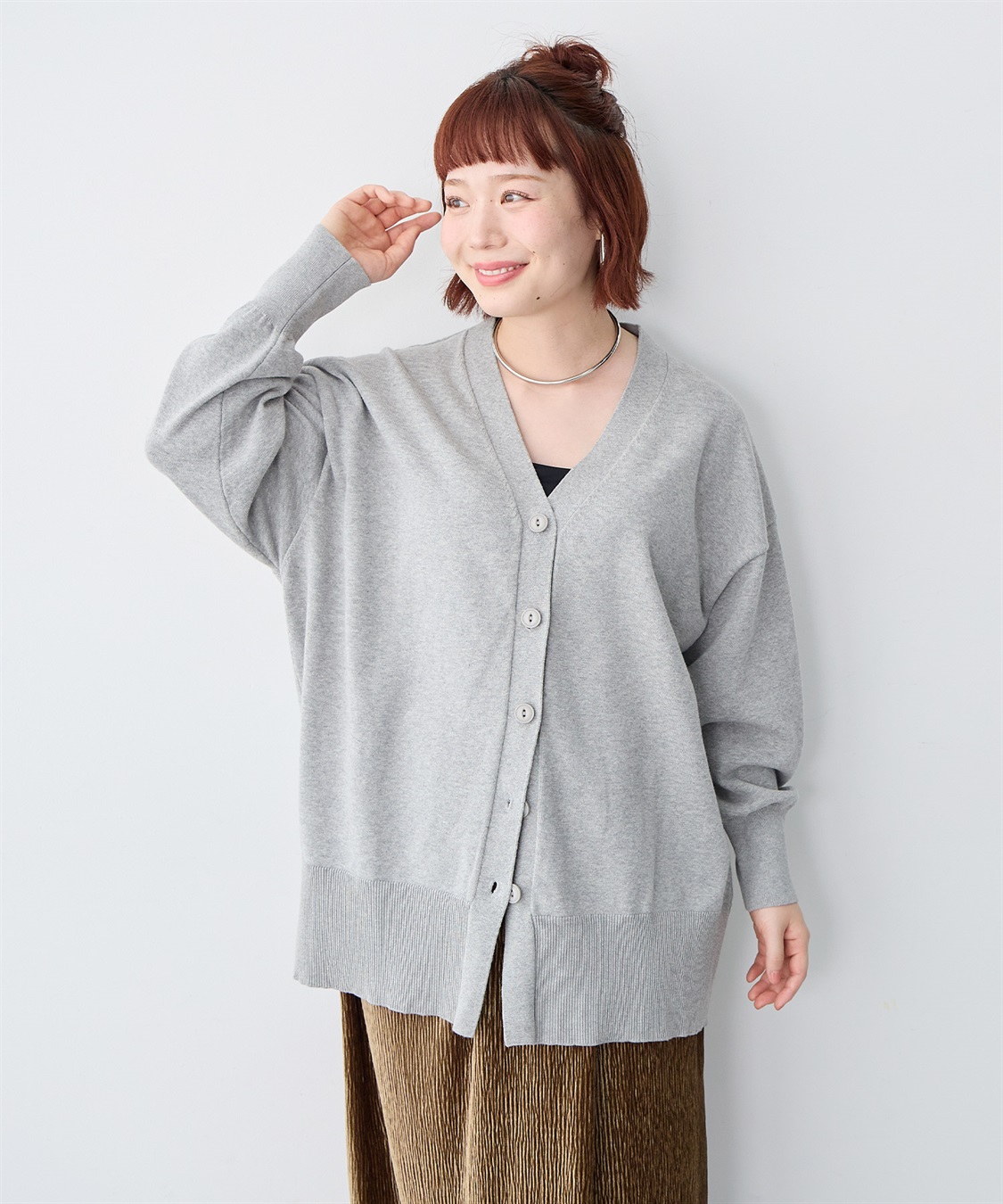 anyfee 【anyfee/大きいサイズ】スウェットライクVネックニットカーディガン_sub_21
