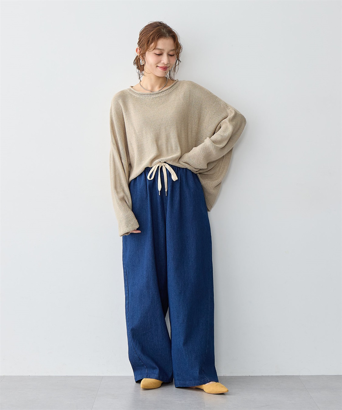 anyfee 【anyfee/大きいサイズ】ウエスト紐イージーデニムワイドパンツ《低身長サイズ有》_sub_2