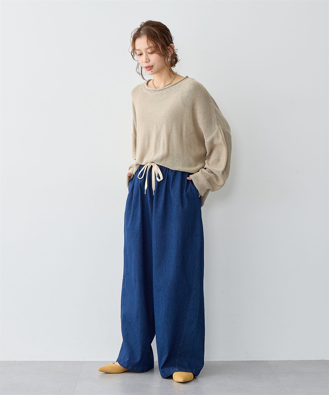 anyfee 【anyfee/大きいサイズ】ウエスト紐イージーデニムワイドパンツ《低身長サイズ有》_sub_3