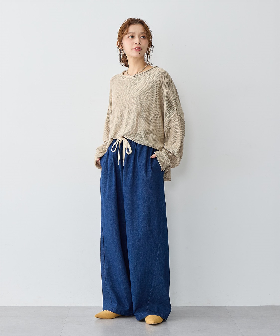 anyfee 【anyfee/大きいサイズ】ウエスト紐イージーデニムワイドパンツ《低身長サイズ有》_sub_4