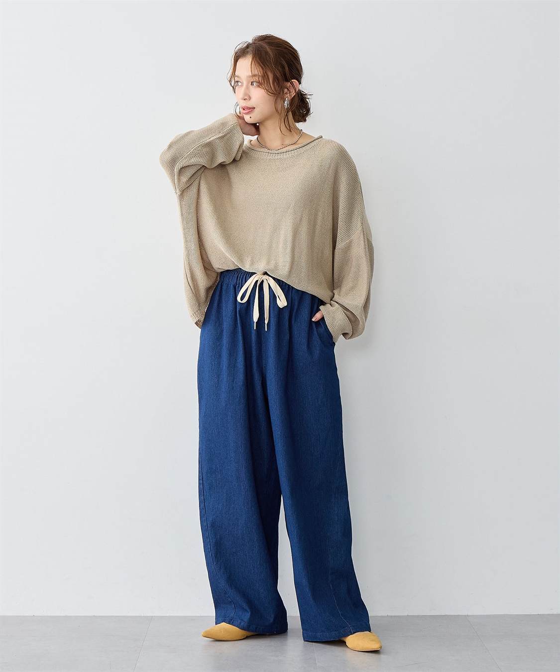 anyfee 【anyfee/大きいサイズ】ウエスト紐イージーデニムワイドパンツ《低身長サイズ有》_sub_5