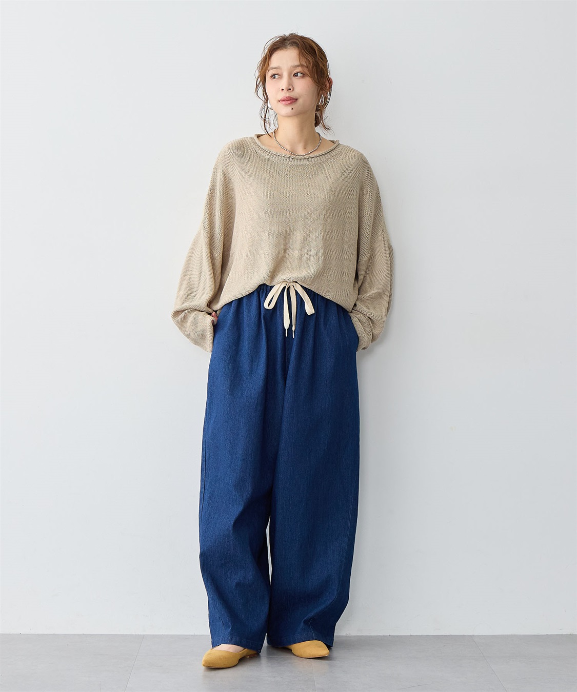 anyfee 【anyfee/大きいサイズ】ウエスト紐イージーデニムワイドパンツ《低身長サイズ有》_sub_6