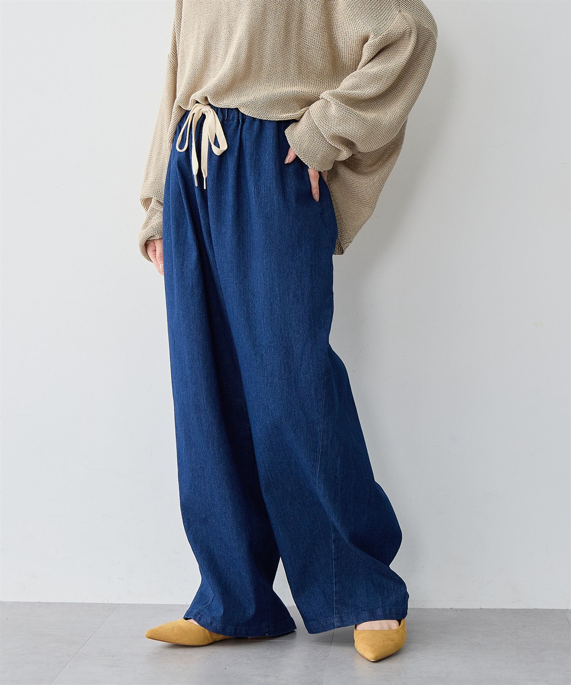 anyfee 【anyfee/大きいサイズ】ウエスト紐イージーデニムワイドパンツ《低身長サイズ有》_sub_7