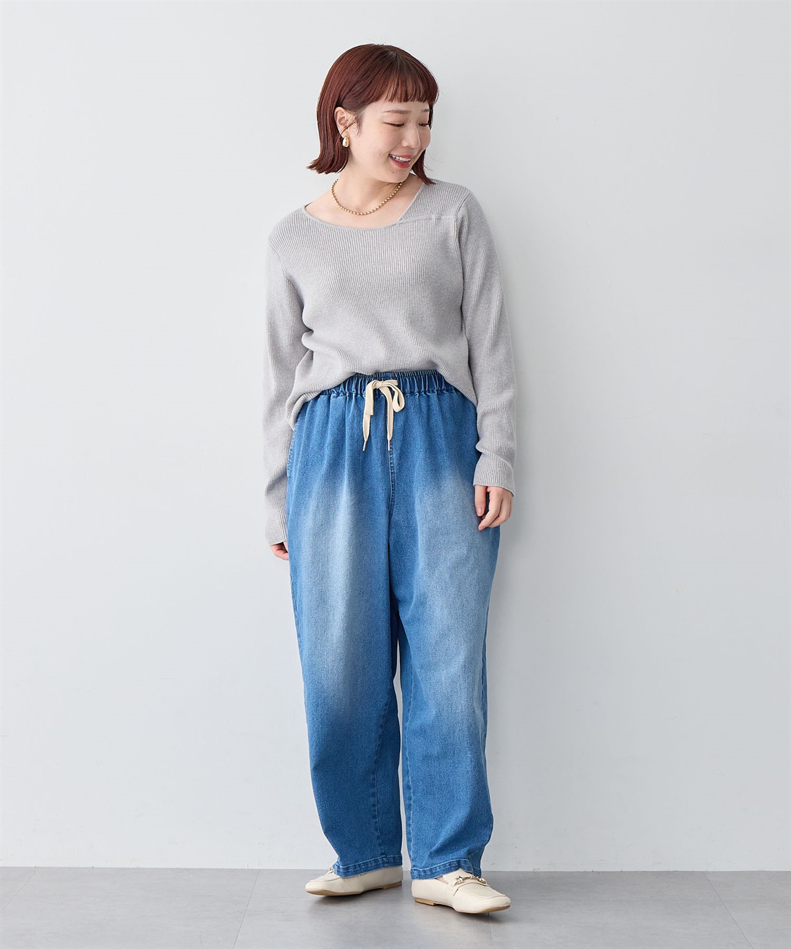 anyfee 【anyfee/大きいサイズ】ウエスト紐イージーデニムワイドパンツ《低身長サイズ有》_sub_14