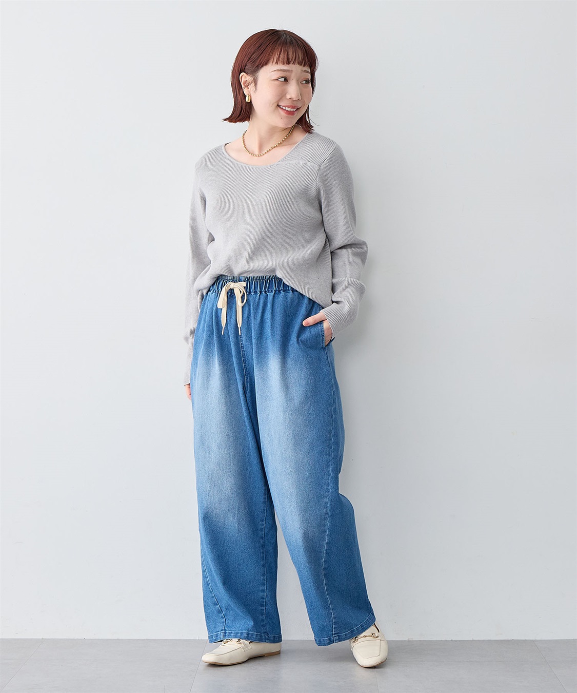 anyfee 【anyfee/大きいサイズ】ウエスト紐イージーデニムワイドパンツ《低身長サイズ有》_sub_15