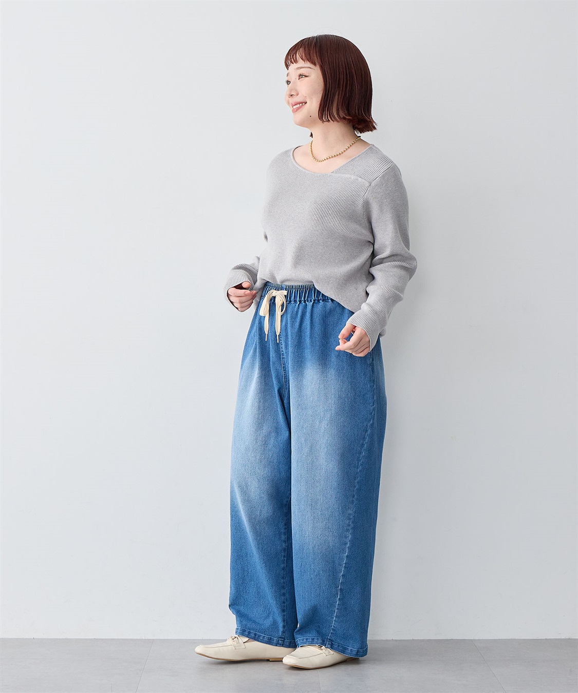 anyfee 【anyfee/大きいサイズ】ウエスト紐イージーデニムワイドパンツ《低身長サイズ有》_sub_17