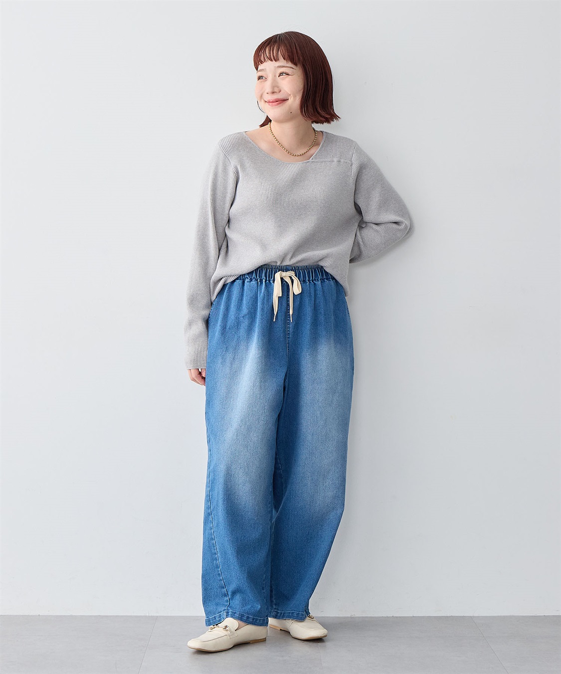 anyfee 【anyfee/大きいサイズ】ウエスト紐イージーデニムワイドパンツ《低身長サイズ有》_sub_18