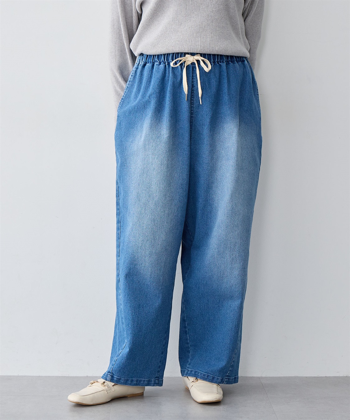 anyfee 【anyfee/大きいサイズ】ウエスト紐イージーデニムワイドパンツ《低身長サイズ有》_sub_19