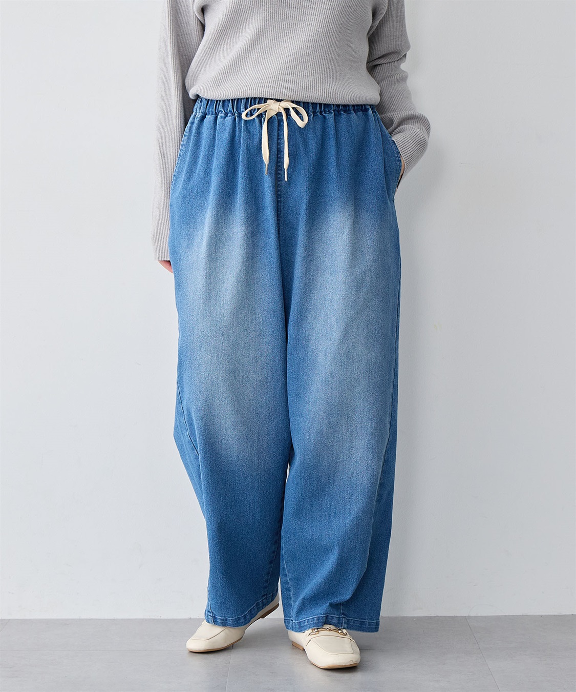 anyfee 【anyfee/大きいサイズ】ウエスト紐イージーデニムワイドパンツ《低身長サイズ有》_sub_20