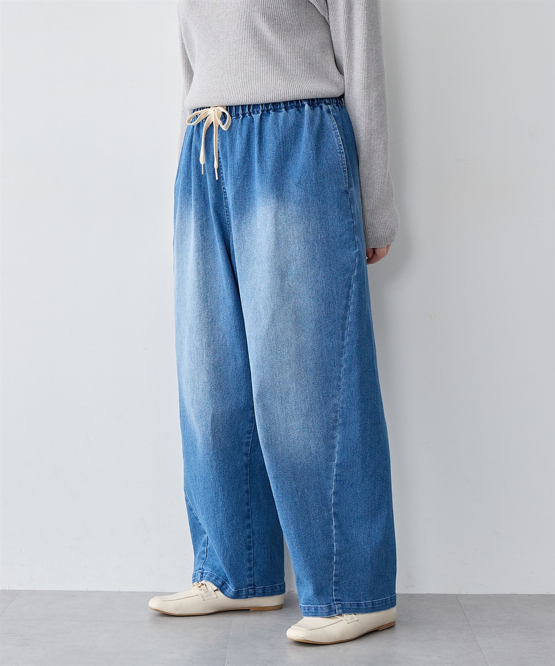 anyfee 【anyfee/大きいサイズ】ウエスト紐イージーデニムワイドパンツ《低身長サイズ有》_sub_21