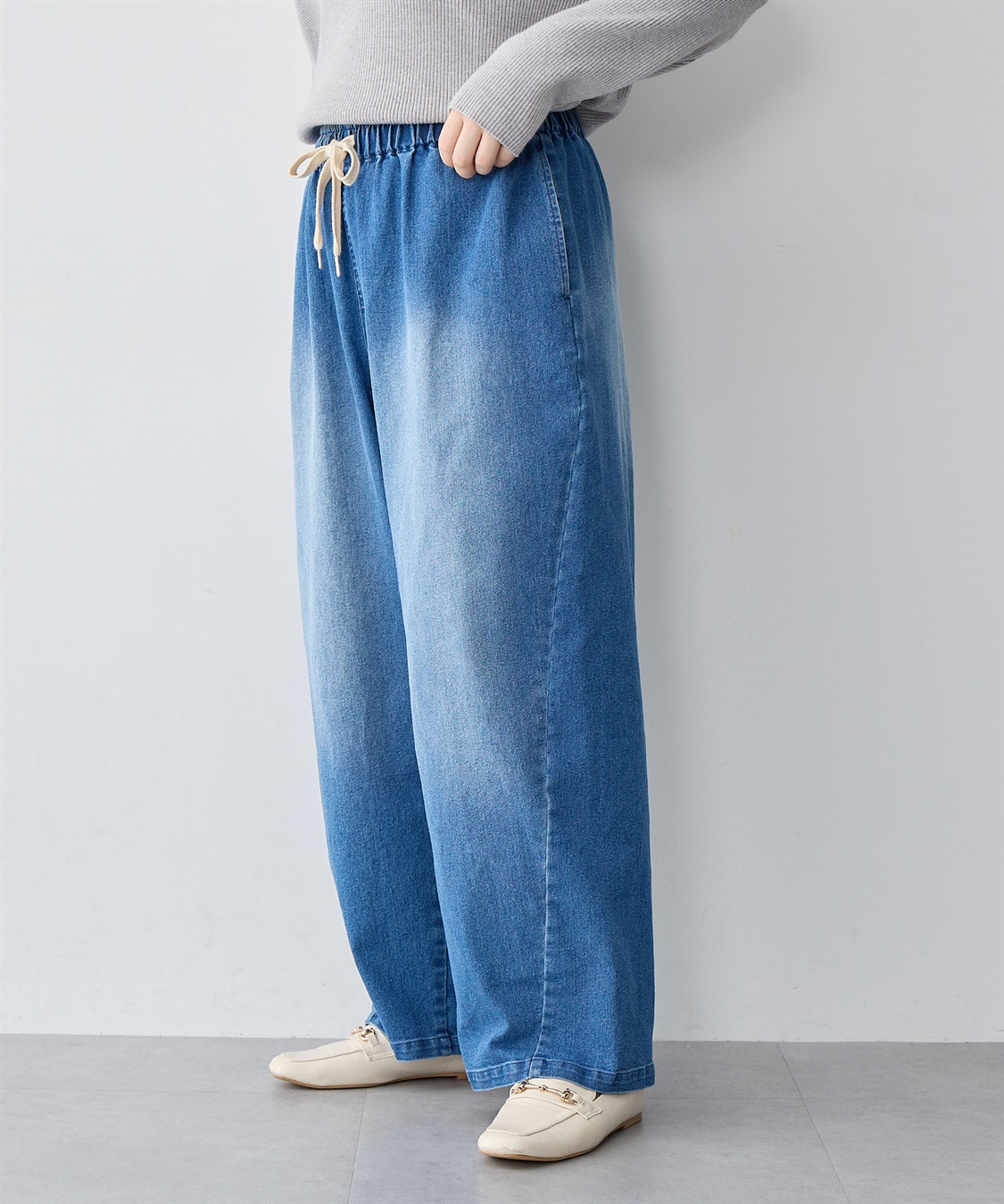 anyfee 【anyfee/大きいサイズ】ウエスト紐イージーデニムワイドパンツ《低身長サイズ有》_sub_22