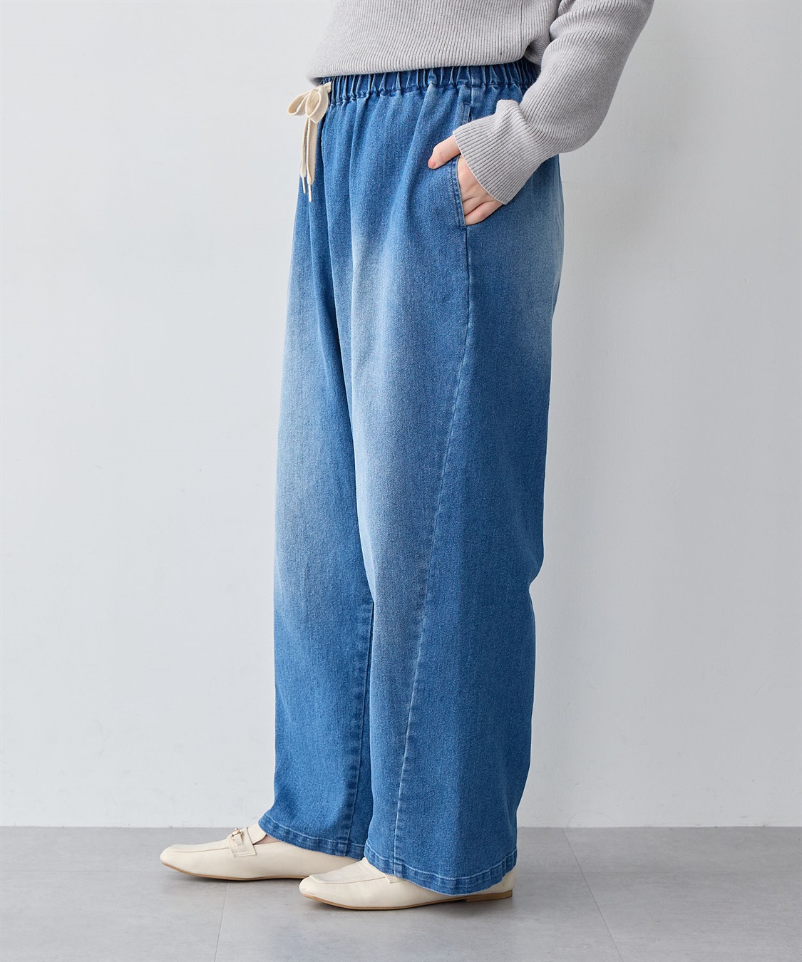 anyfee 【anyfee/大きいサイズ】ウエスト紐イージーデニムワイドパンツ《低身長サイズ有》_sub_23