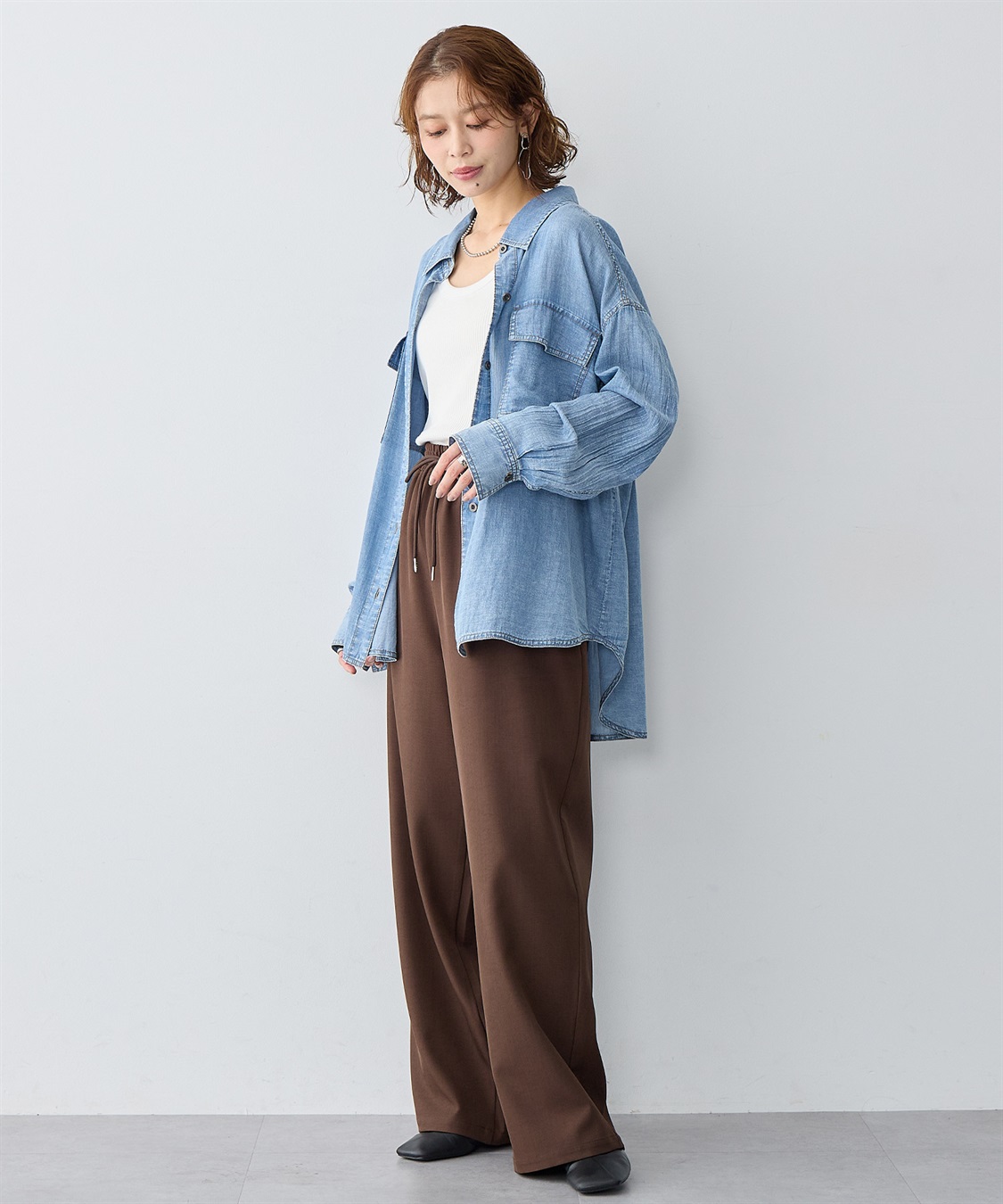 anyfee 【anyfee/大きいサイズ】とろみツイルイージーパンツ《低身長サイズ有》_sub_7