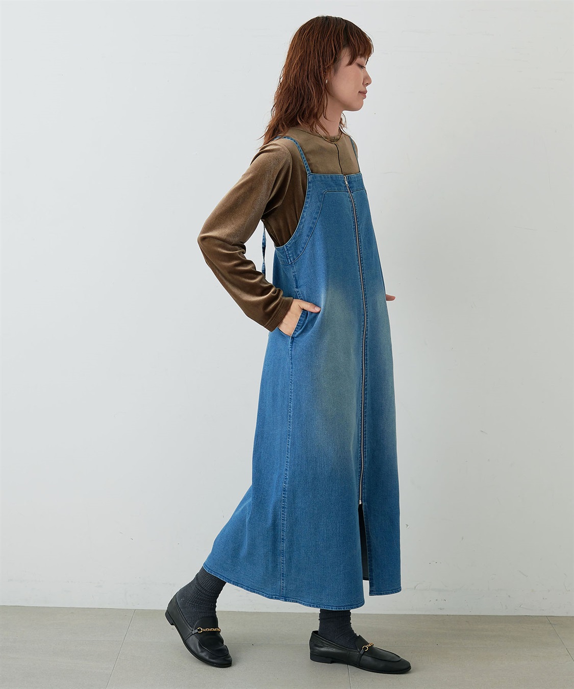 anyfee 【anyfee/大きいサイズ】フロントジップデニムキャミワンピース/ジャンパースカート_sub_3