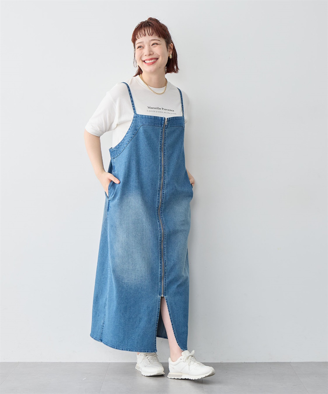 anyfee 【anyfee/大きいサイズ】フロントジップデニムキャミワンピース/ジャンパースカート_sub_5