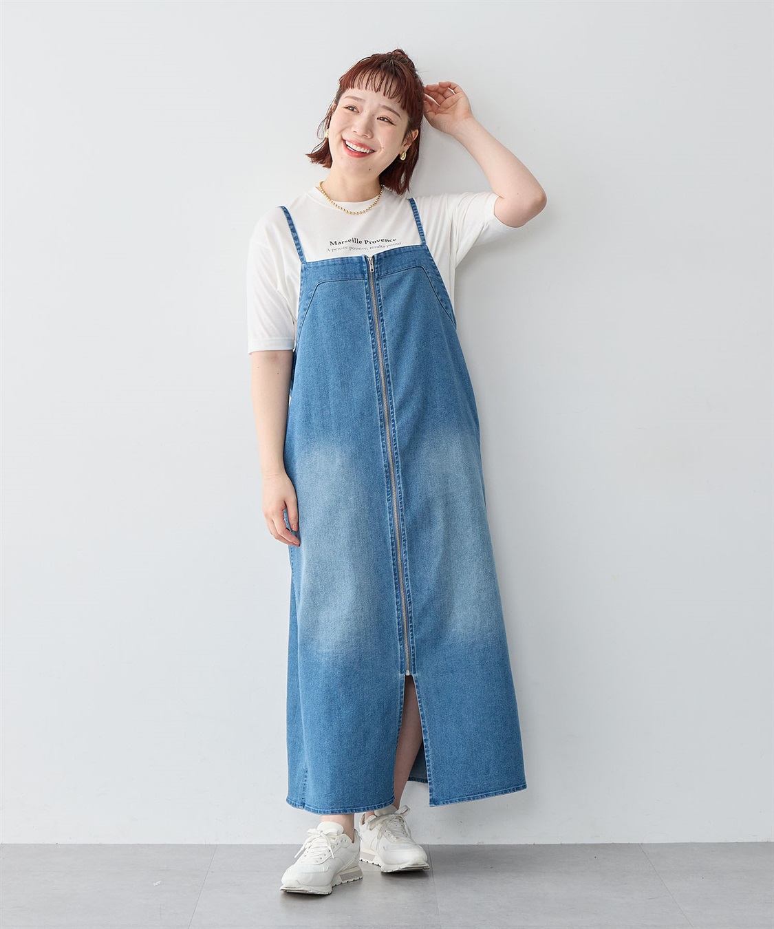 anyfee 【anyfee/大きいサイズ】フロントジップデニムキャミワンピース/ジャンパースカート_sub_9