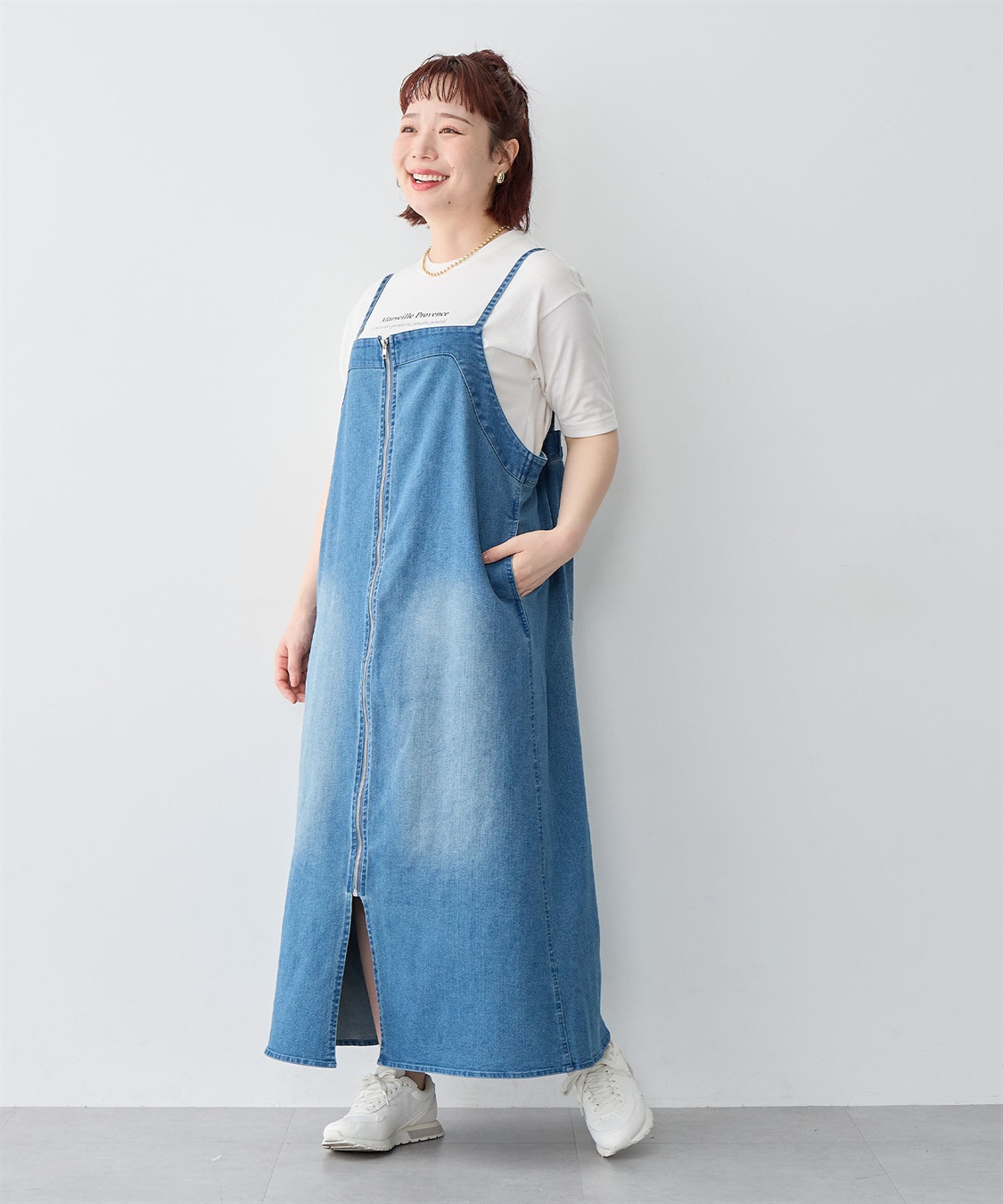 anyfee 【anyfee/大きいサイズ】フロントジップデニムキャミワンピース/ジャンパースカート_sub_11