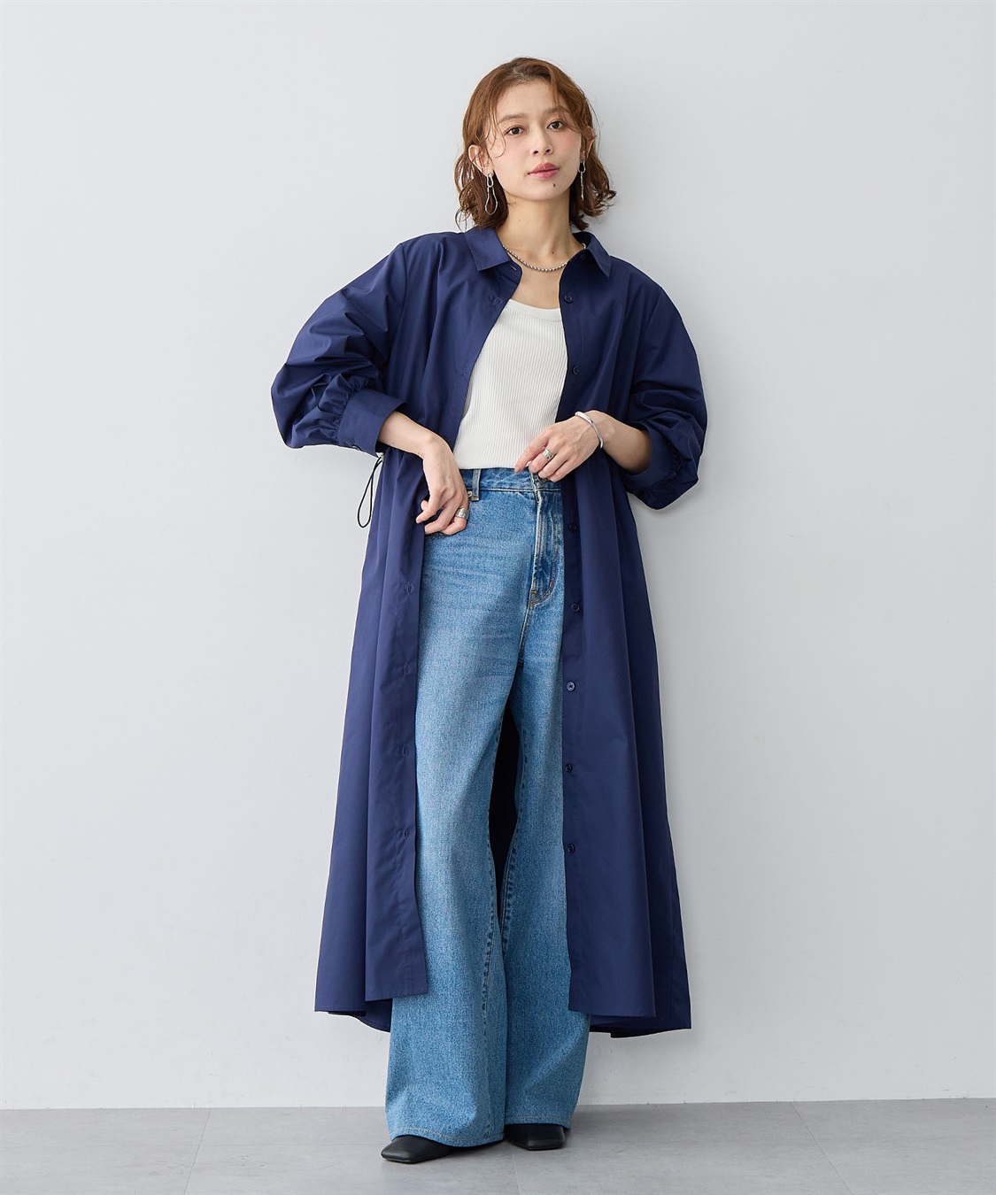 anyfee 【anyfee/大きいサイズ】ウエストドロストブロードシャツワンピース_sub_1