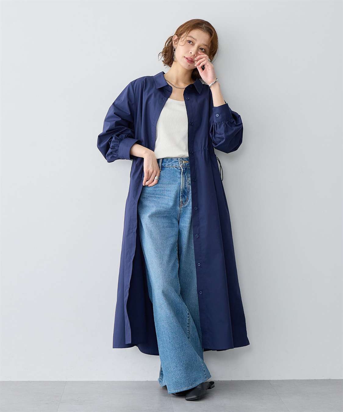 anyfee 【anyfee/大きいサイズ】ウエストドロストブロードシャツワンピース_sub_2