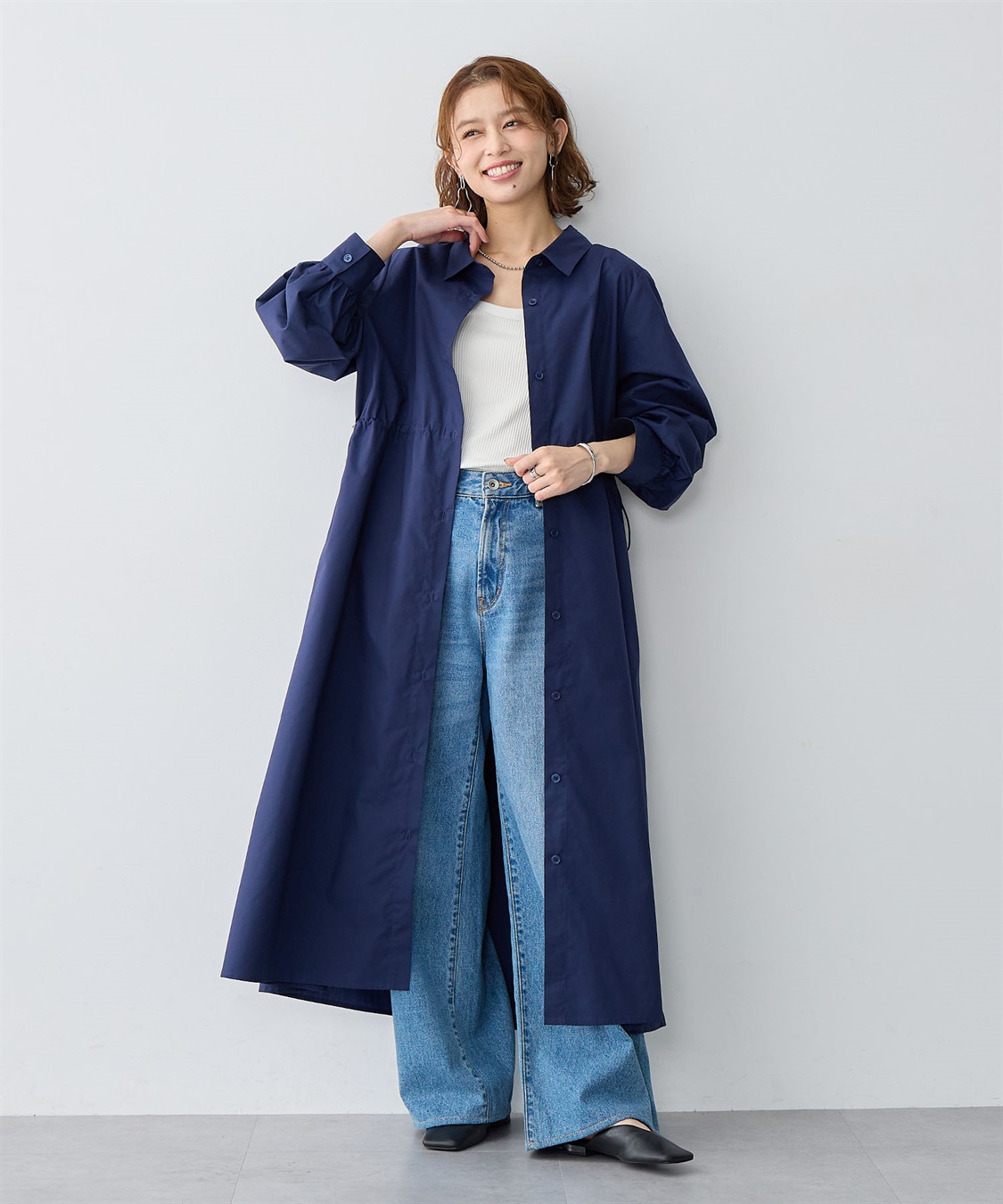 anyfee 【anyfee/大きいサイズ】ウエストドロストブロードシャツワンピース_sub_3