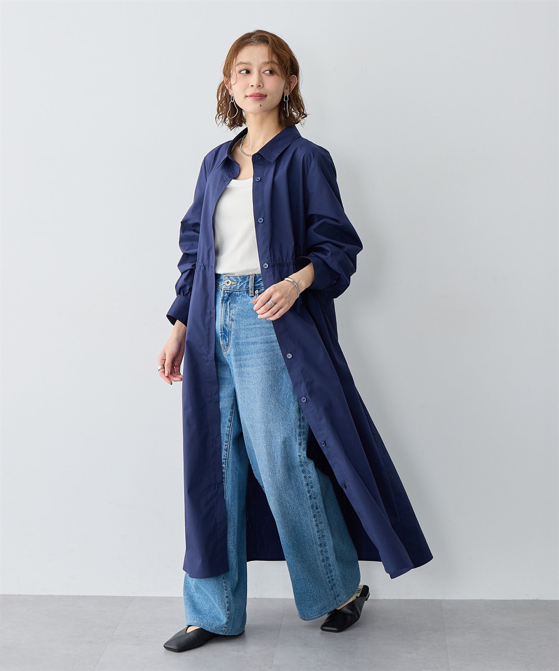 anyfee 【anyfee/大きいサイズ】ウエストドロストブロードシャツワンピース_sub_4