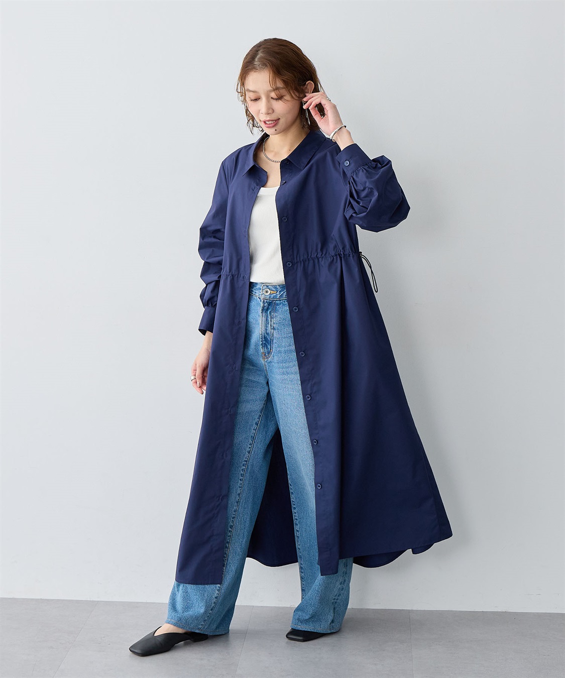 anyfee 【anyfee/大きいサイズ】ウエストドロストブロードシャツワンピース_sub_5