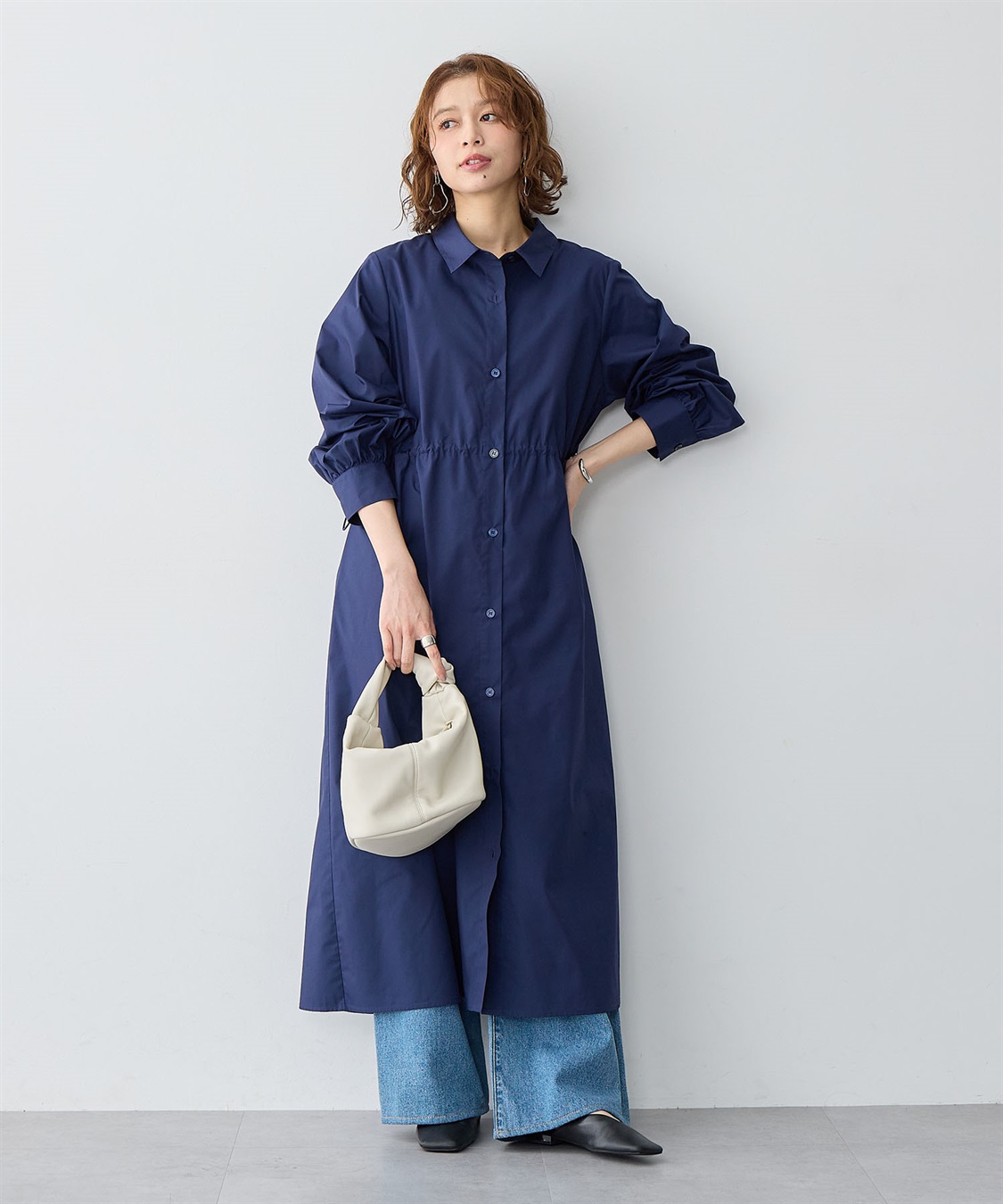 anyfee 【anyfee/大きいサイズ】ウエストドロストブロードシャツワンピース_sub_6