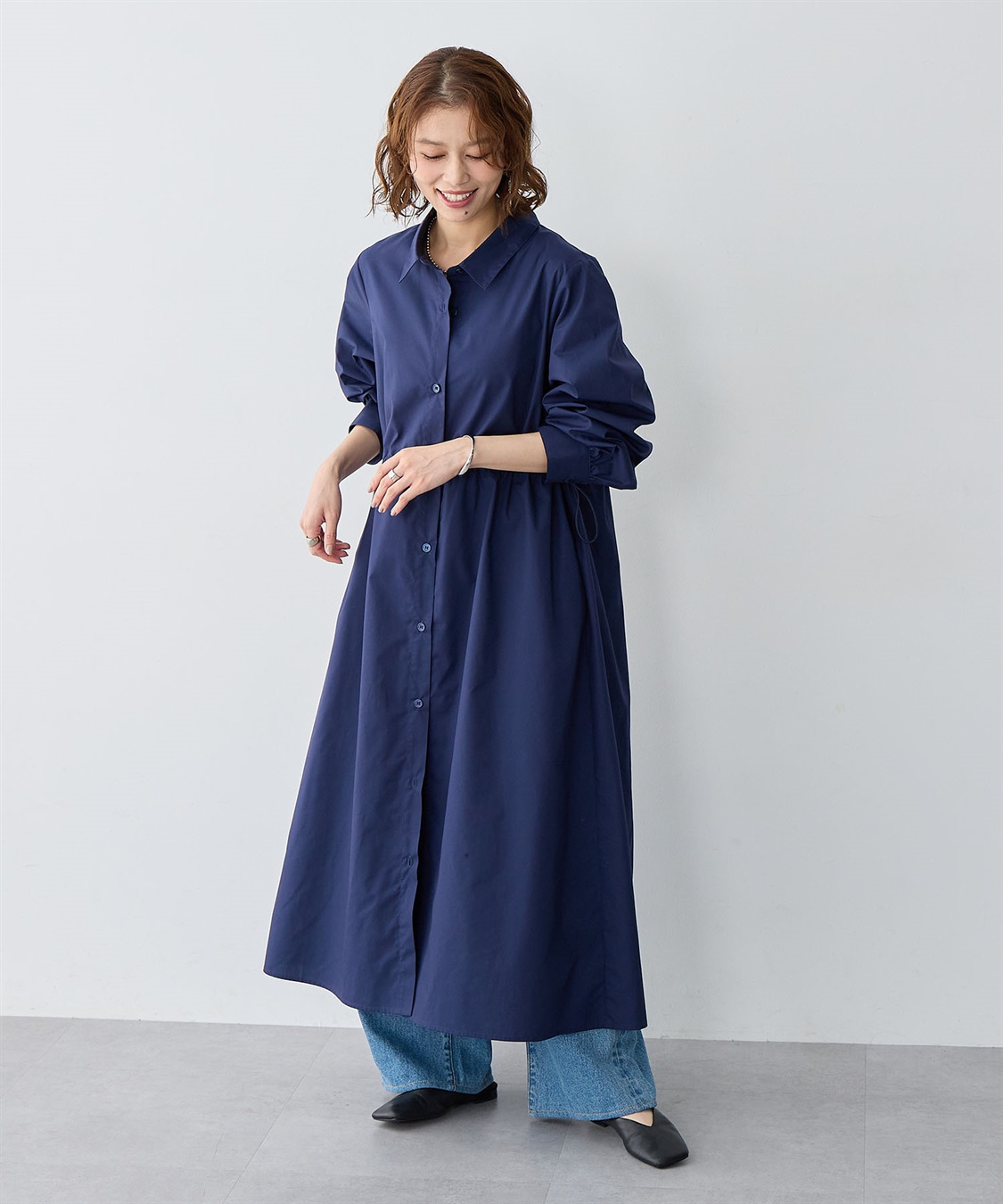 anyfee 【anyfee/大きいサイズ】ウエストドロストブロードシャツワンピース_sub_9